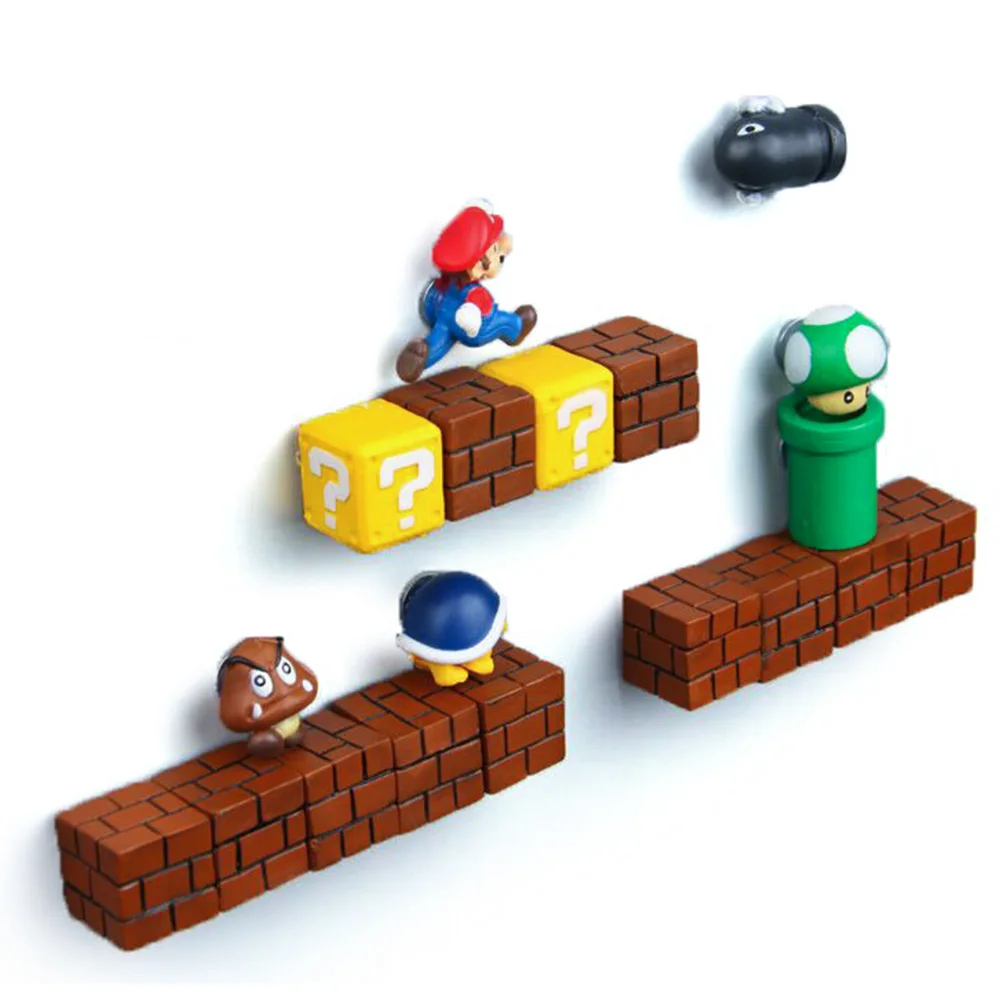 3D Супер Марио резина, магнит на холодильник магниты игрушечные стикер сообщений декоративное украшение предмет интерьера фигурка Марио магнит пули кирпичи
