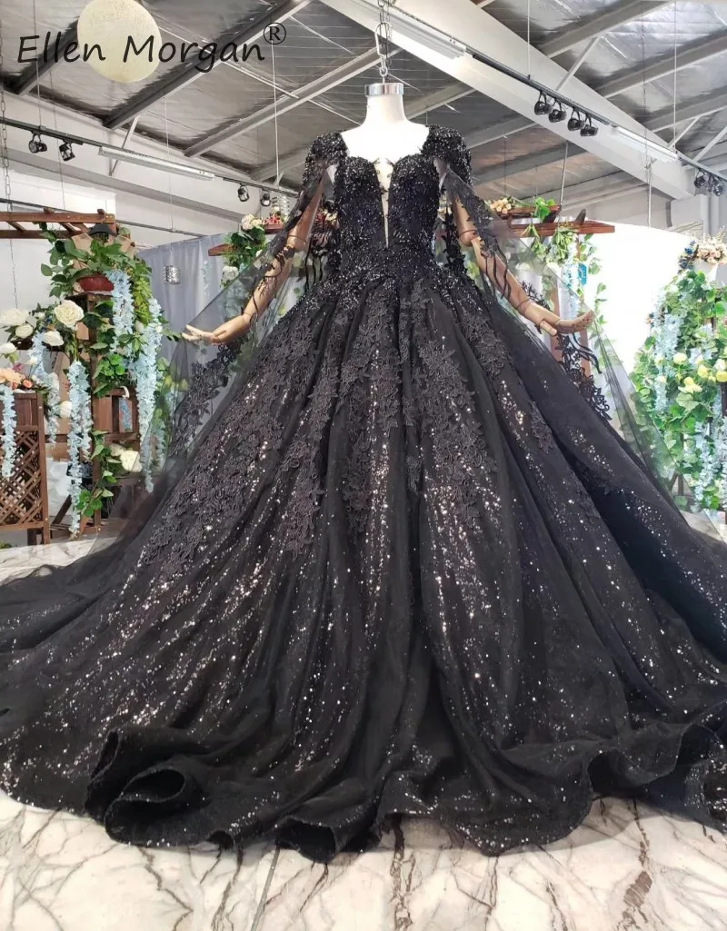 Черное свадебное платье длинное бальное платье для женщин элегантное 2019 кружево бисер кружево с шалью Vestido De Novia Свадебные платья