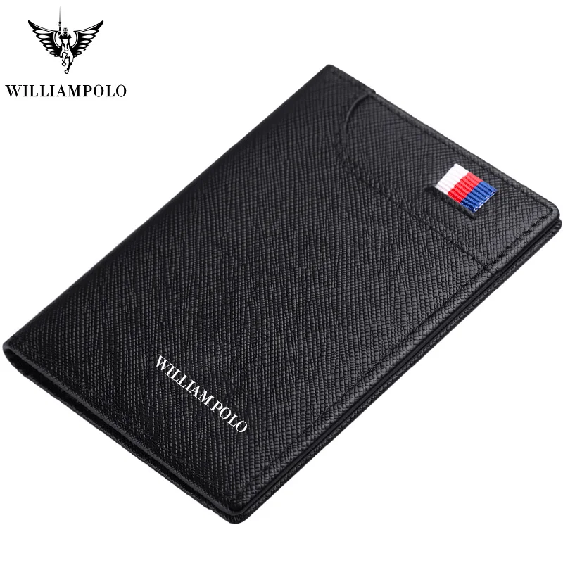 Брендовый Чехол-держатель для карт из натуральной кожи от бренда WILLIAMPOLO, мужской держатель для фото из натуральной кожи, мини дизайн, мода - Цвет: Black cross print