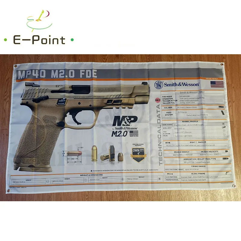 S &amp W MP40 M2.0 PDE флаг пистолета 3 фута * 5 футов (90*150 см) размер украшения для дома