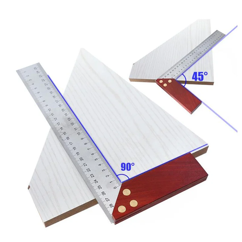 90 градусов квадратный 250 мм нержавеющая сталь Метрическая шкала деревянная база деревообрабатывающий квадратный транспортир измерительный инструмент