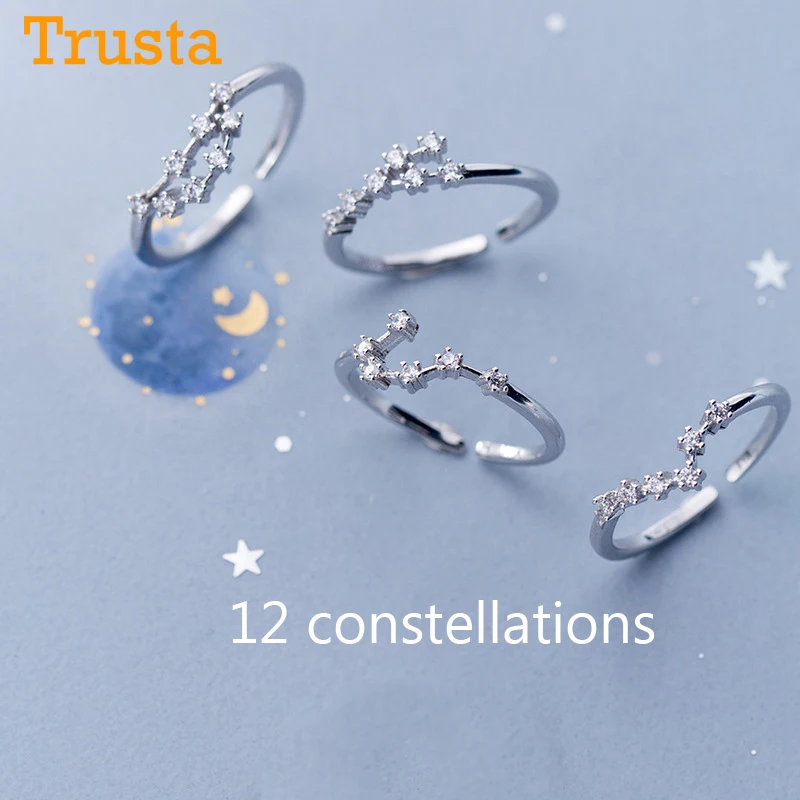 

Trustdavis 2019 Women 12 Constellation CZ Opening Fashion Jewelry Pure 100% 925 Sterling Silver Finger Rings Best Gift DA348