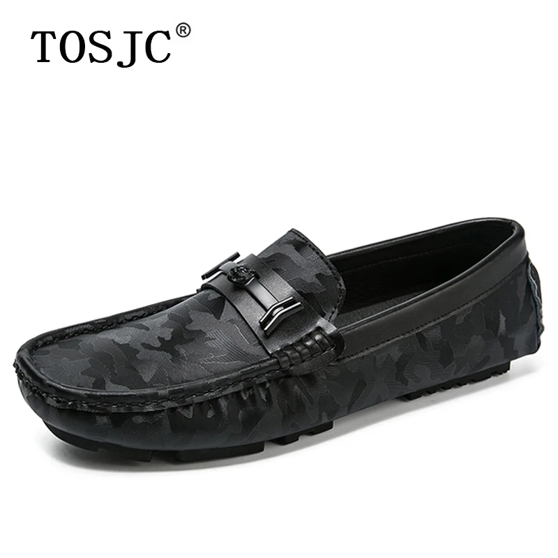 TOSJC/высококачественные мужские камуфляжные лоферы; мужские мокасины из натуральной кожи; Благородные Мокасины без застежки на плоской подошве; повседневная обувь для вождения с пряжкой
