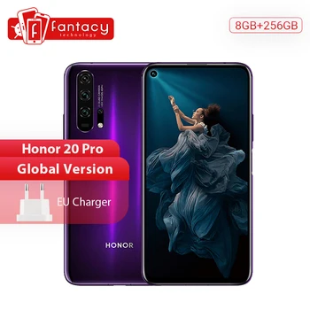 Перейти на Алиэкспресс и купить Глобальная версия смартфона Honor 20 Pro, 8 Гб 256 ГБ, Kirin 980 восемь ядер, 48 МП, четыре камеры, мобильный телефон 6,26 дюйма, 4000 мАч, Google Play NFC
