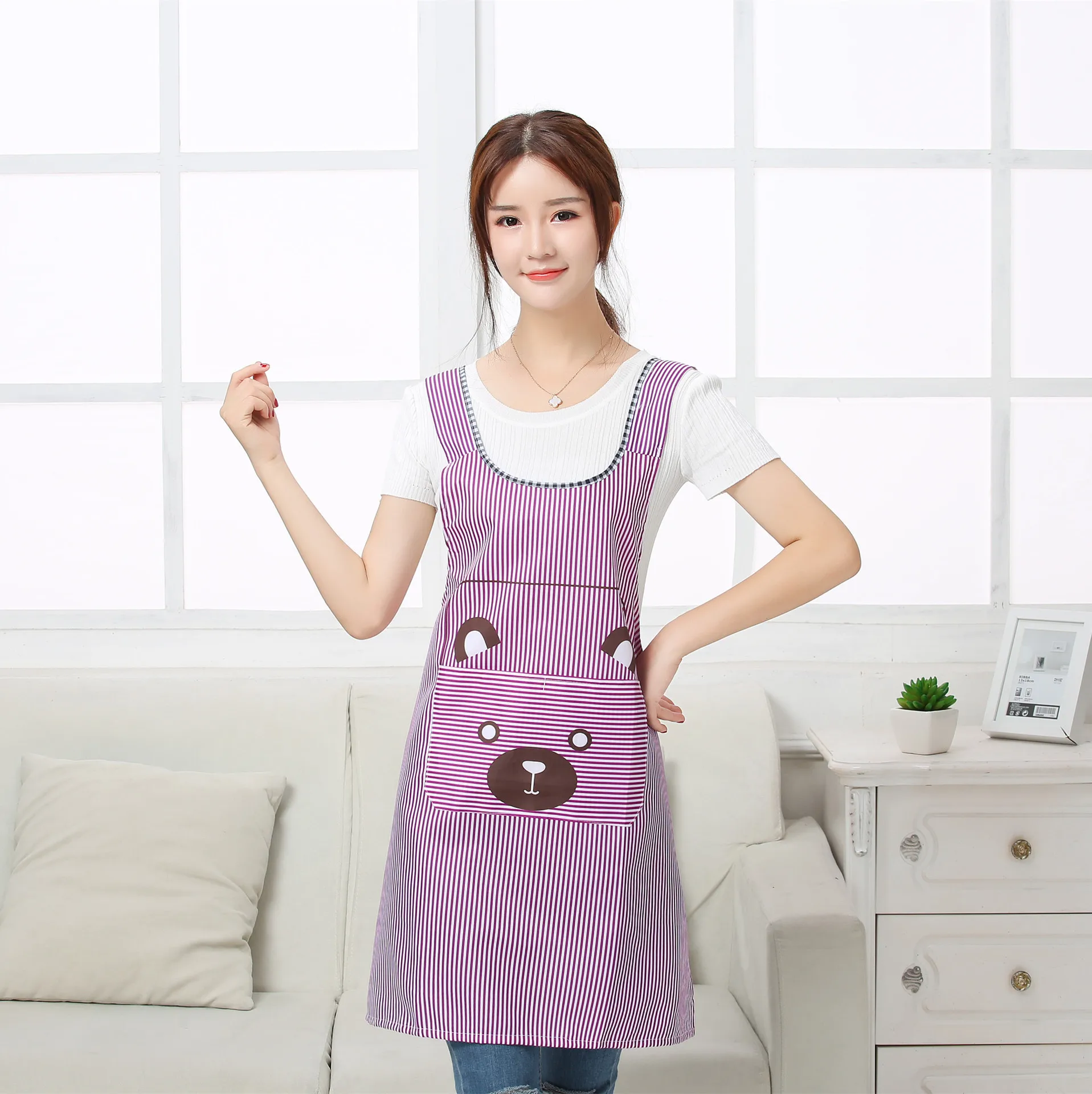 Korean-style Sleeveless Piggy Apron Strap H Type I-shaped Back Apron Fashion Household Kitchen Pure Cotton Apron Wholesale