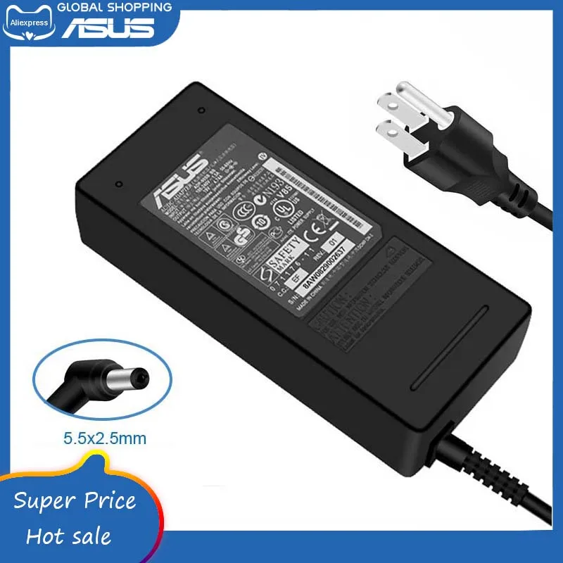 19V 4.74A 90W Laptop Charger AC/DC Adapter For Asus K52F K52J K53E K53S