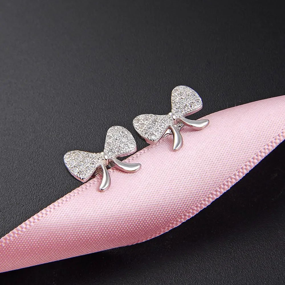 fashion Temperament Earrings Women's S S 925 Silver Inlaid Zircon Full Diamond Creative Personalized Bow Earrings