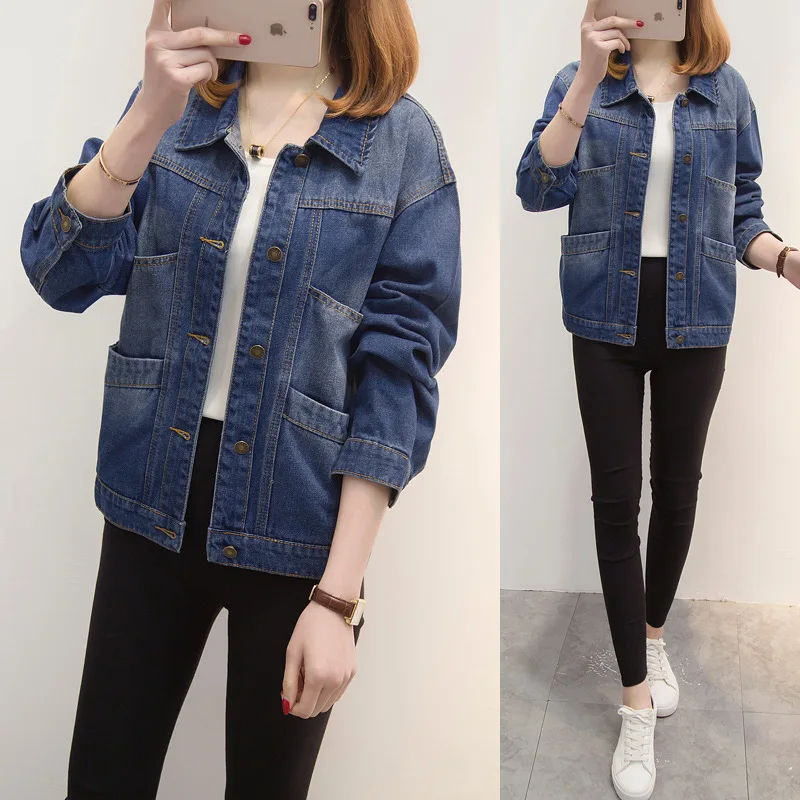 

2019 Autumn Clothing New Style European Goods Large Size Dress Korean-style Fat Mm Slimming Loose-Fit Jeans Coat Female Jeans Ja