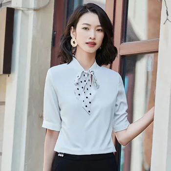 

Female Foreign Style Shirt Scarf Collar Bow Top Occupation Slim Fit Yzh3539