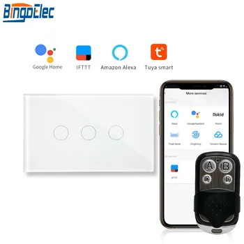 

Bingoelec US Standard Smart WIFI Automation Touch Switch Glass Panel 3 Gang 1 Way Remote Wireless Control By Controller And Tuya