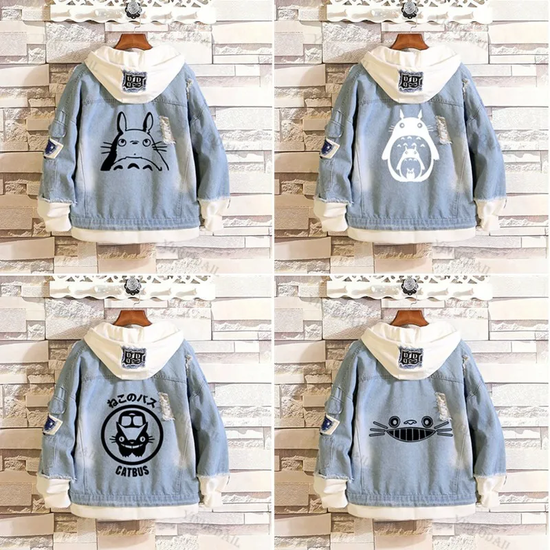 

Tonari No Totoro Japan Hot Anime Cosplay Denim Jacket Casual Costume High Quality Single Button Jeans Jacket Sweatshirt