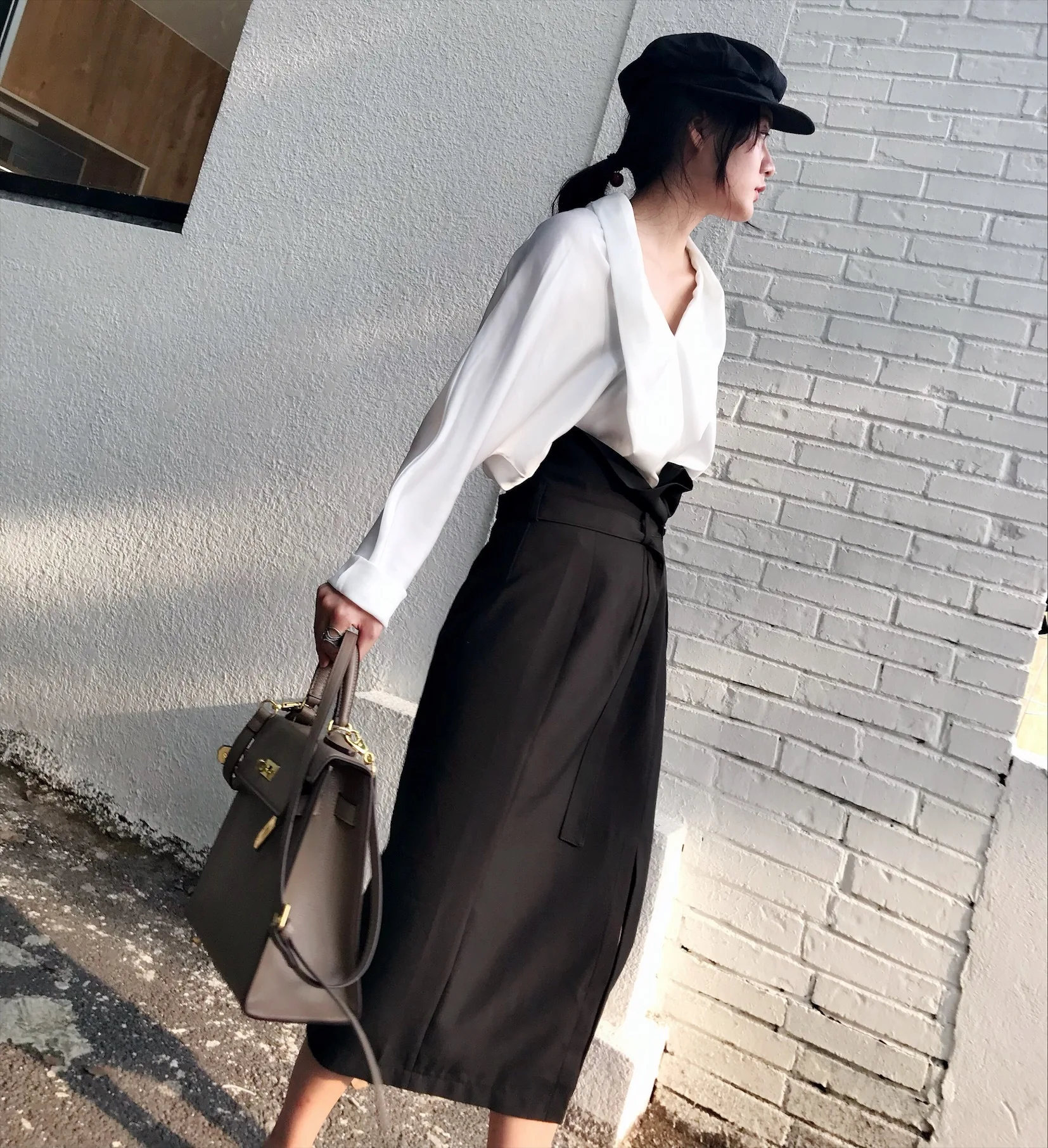 SHENGPALAE Faldas Mujer Moda, новинка, модная Осенняя юбка, женская Свободная Повседневная однотонная уличная юбка с пуговицами и шнуровкой, A286