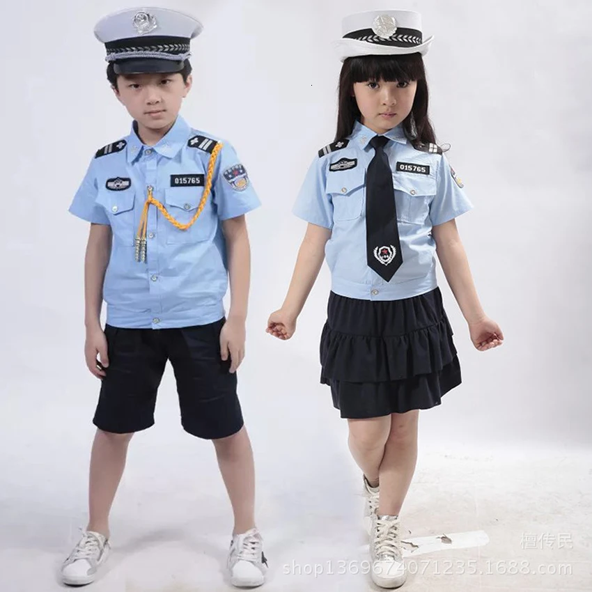 Комплект одежды для девочек на Хэллоуин, костюм для косплея, плиссированная юбка для сцены+ полицейская форма+ шапочка+ галстук для мальчиков
