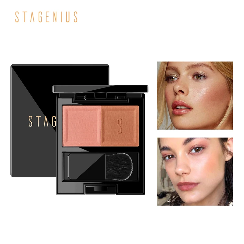 

stagenius two color baked pressed blush powder Glow Shimmer eyeshadow blusher palette shimmer makeup maquiagem cosmetic