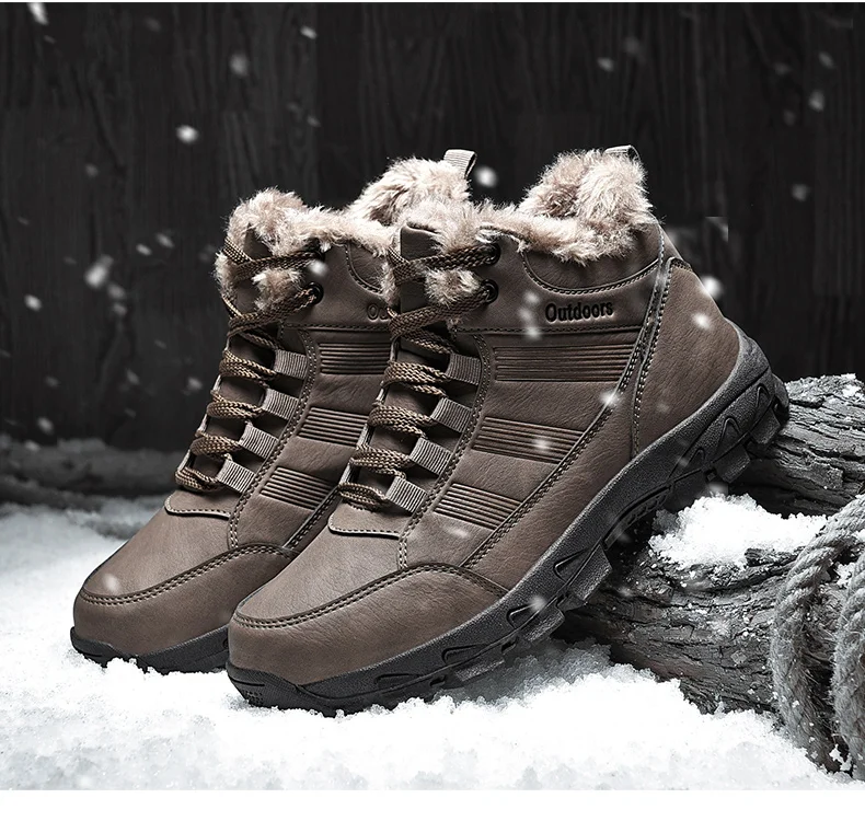 Adisputent Warm Winter Man Boots With Fur Snow Boots Waterproof Winter Work Shoes Men Footwear Fashion Rubber Ankle Shoes