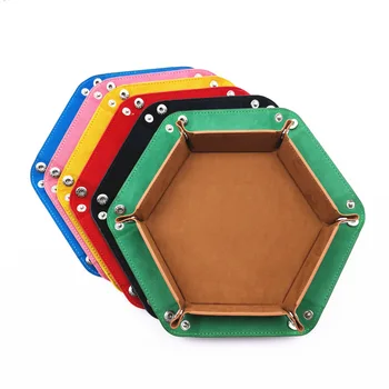 

Hexagon Foldable Storage Trays PU Leather Velvet Dice Tray Desktop Key Wallet Coin Storage Box Sundries Tray 18*18cm