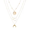 Retro Moon World Map Circle Pendant Multilayer Gold Color Necklace Party Charm Jewelry For Women 5