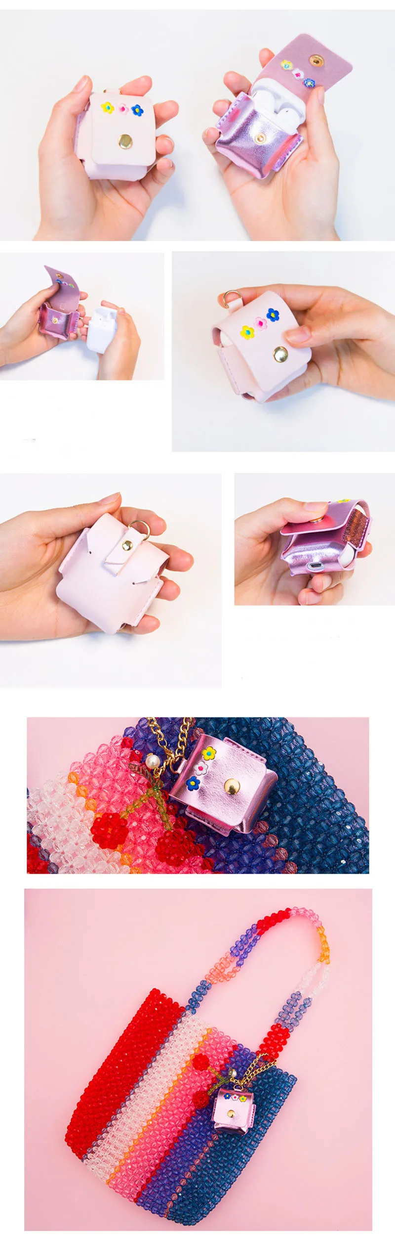 Bentoy Laser Airpods Earphone Case Girls Cute leather Hasp Earphone Package Small Coin Purse Function Women Airpods Bags