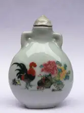 

YIZHU CULTUER ART Collection Old Chinese Famille rose Porcelain Painting Cock Family Snuff Bottle Decoration Gift