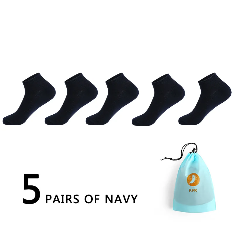 5 navy 5 пар/партия, мужские носки из бамбукового волокна, повседневные, деловые, антибактериальные, дезодорирующие, дышащие, мужские, короткие, длинные носки, EUR39-45 с сумкой - Цвет: 5 navy