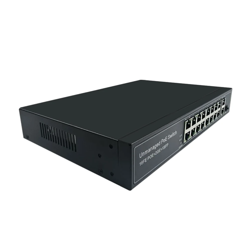 Sdoppiatore Ethernet, Switch Di Rete POE A 18 Porte 16 Porte 100M POE+2  Porte 1000M Uplink 52V 190W 3,85A VLAN Distanza 250m For Telecamera  POE/NVR/router Plug and Play di rete con porta