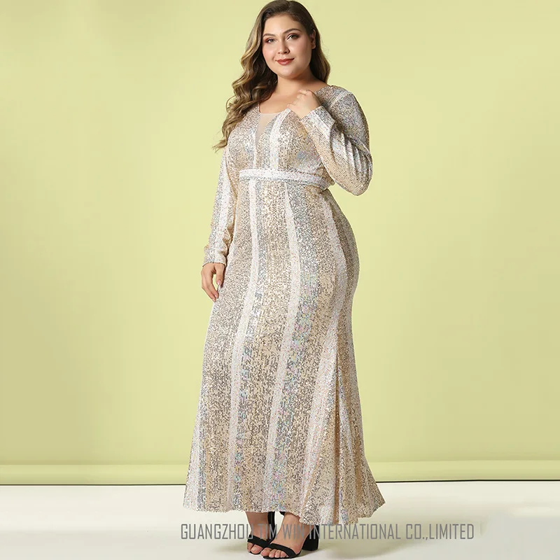 Fashion Toleen Sequin Dresses For Women Autumn Stripe Long Sleeve Gold Dress Women Plus Size Party Dress Sukienka Cekiny