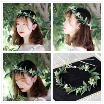 

Hot! New Shooting Decoration Green Plant Wreath Crown Bride Bridesmaid Wedding Wreath Artificial Handmade Wreath