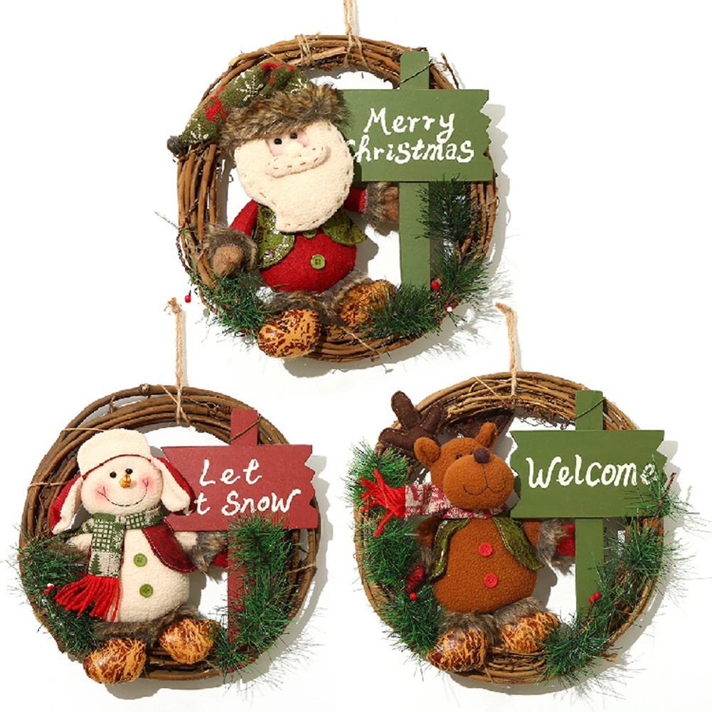 

2019 New Wreath Ornaments Christmas Doll Rattan Ring Adornment Decoration Home New Year Decor Hanging for Party DIY Decorations