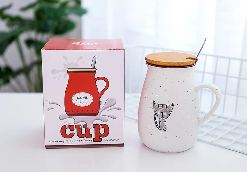 Кошка Звездное живот керамическая чашка офис милые животные кофейная чашка с бамбуковой крышкой с ложкой из нержавеющей стали кружка подарок для девочки стаканы