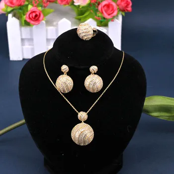 

Dazz Luxury Geometric Round Pendant Nigerian Necklace Earring Women Jewelry Set CZ Zircon Wedding India Dubai Bridal Accessories