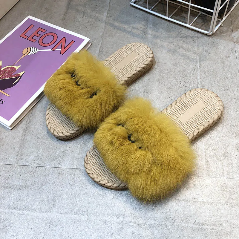yellow Женские тапочки для помещений; теплая зимняя домашняя обувь на меху; женские домашние тапочки; тапочки из искусственного меха; женская обувь - Цвет: yellow