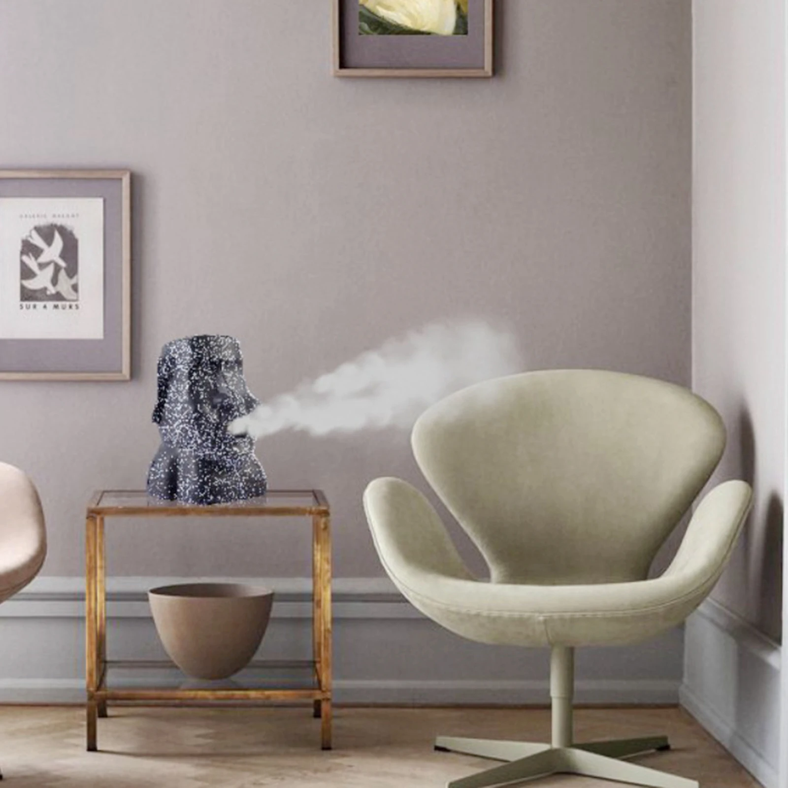 Moai Statue Humidifier Tabletop 220ml Essential Oil for Office Living Room Household Auto Shut-Off