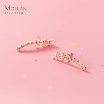 

Modian Sparkling Zircon Stackable Flower Star Hight Quality 925 Sterling Silver a Row Stud Earring for Women Party Fine Jewelry