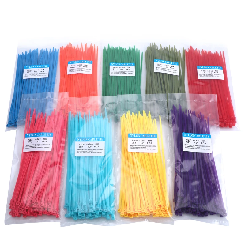 4x200mm/100pcs/7 color bag 3.6mm x 200mm self locking nylon cable tie