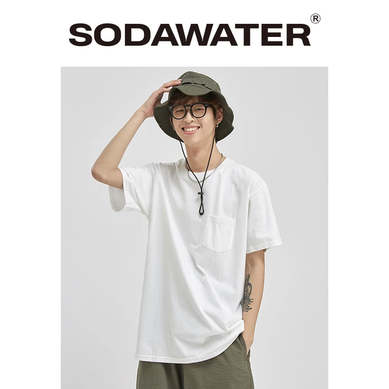 Мужская футболка с карманами SODAWATER повседневная однотонная хлопковая Футболка