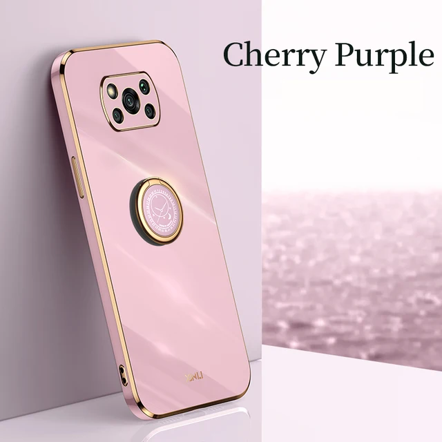 Mobiox Case for Xiomi Redmi Note 10 11 Poco X3 NFC F3 GT M3 X3 Pro 5G 11t 10t pro 10 lite Plating Silicone Ring Stand Cover Case Ring Purple