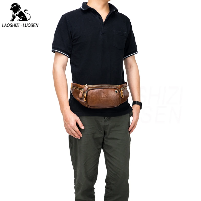 

Spring Summer Autumn Winter Genuine Leather Bags Waist Bag Men Casual Waist Pack Travel Belt Leg Bags Zipper Pouch Packs Solid