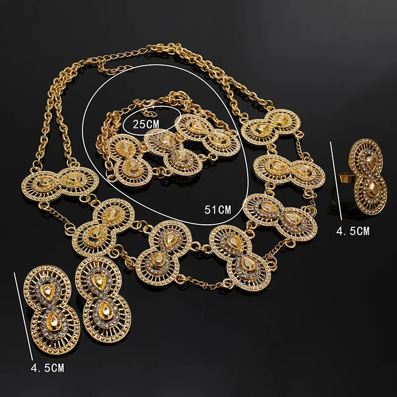 Fani Fashion Dubai Gold Colorful Jewelry Set Brand nigerian woman Wedding Necklace Ring Bracelet Earrings jewelry Set Wholesale