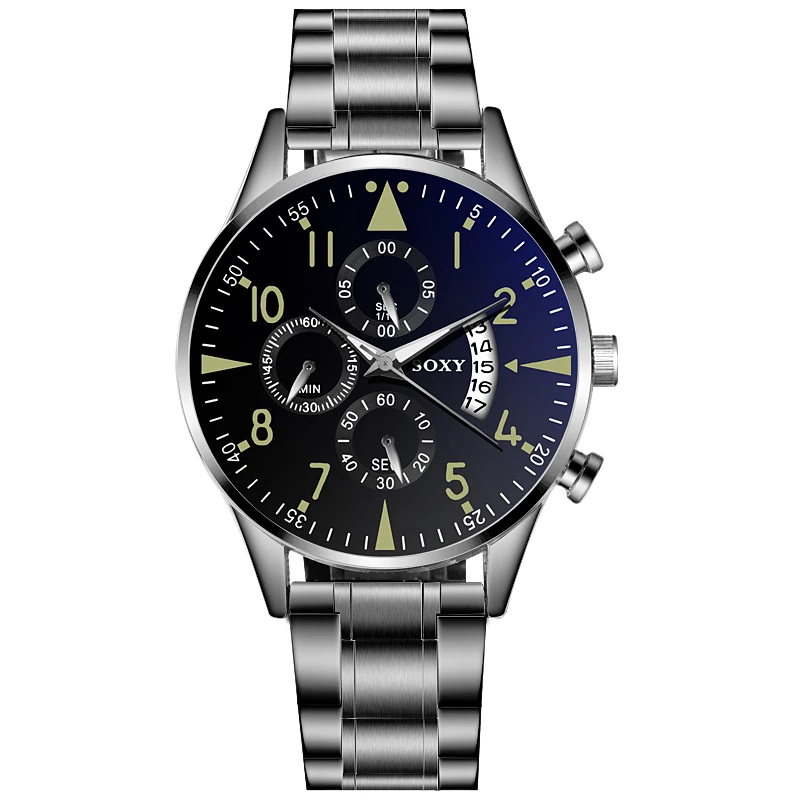 Watch Men Quartz Wristwatch Luminous SOXY Men's Watches Classic Calendar Mens Business Steel Watch relogio masculino saati hours - Цвет: Серебристый