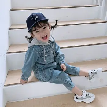 

2-7 Years Children's Clothing New Hong Kong Style Summer Boys and Girls Baby Trendy Denim Jumpsuit Hat Removable Jacket Rompers