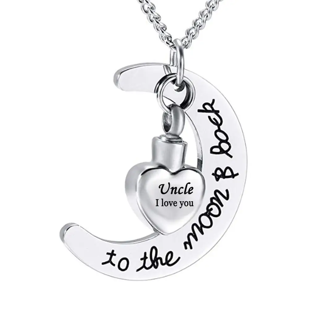 I Love You Uncle Очаровательные ювелирные изделия "Я люблю тебя на Луну и обратно" урна ожерелье для праха памятный кулон на память для мамы папы - Окраска металла: I Love You Uncle