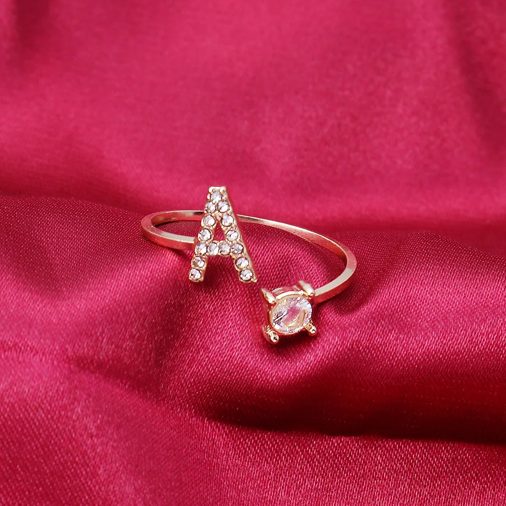 A-Z Letter Gold Color Metal Adjustable Opening Rings For Women Initials Name Alphabet Creative Finger Ring Trendy Party Jewelry 1