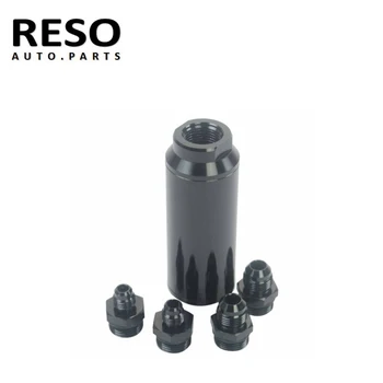 

RESO--Auto Fuel Filter With 2Pcs AN6 & 2Pcs AN8 Adaptor Fittings 40Micron Black Universal