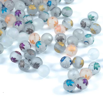

Maple leaf Frosted Transparent Colorful Painted Printed Glass Beads DIY Handmade String Beads Bracelet Necklace Making Beads
