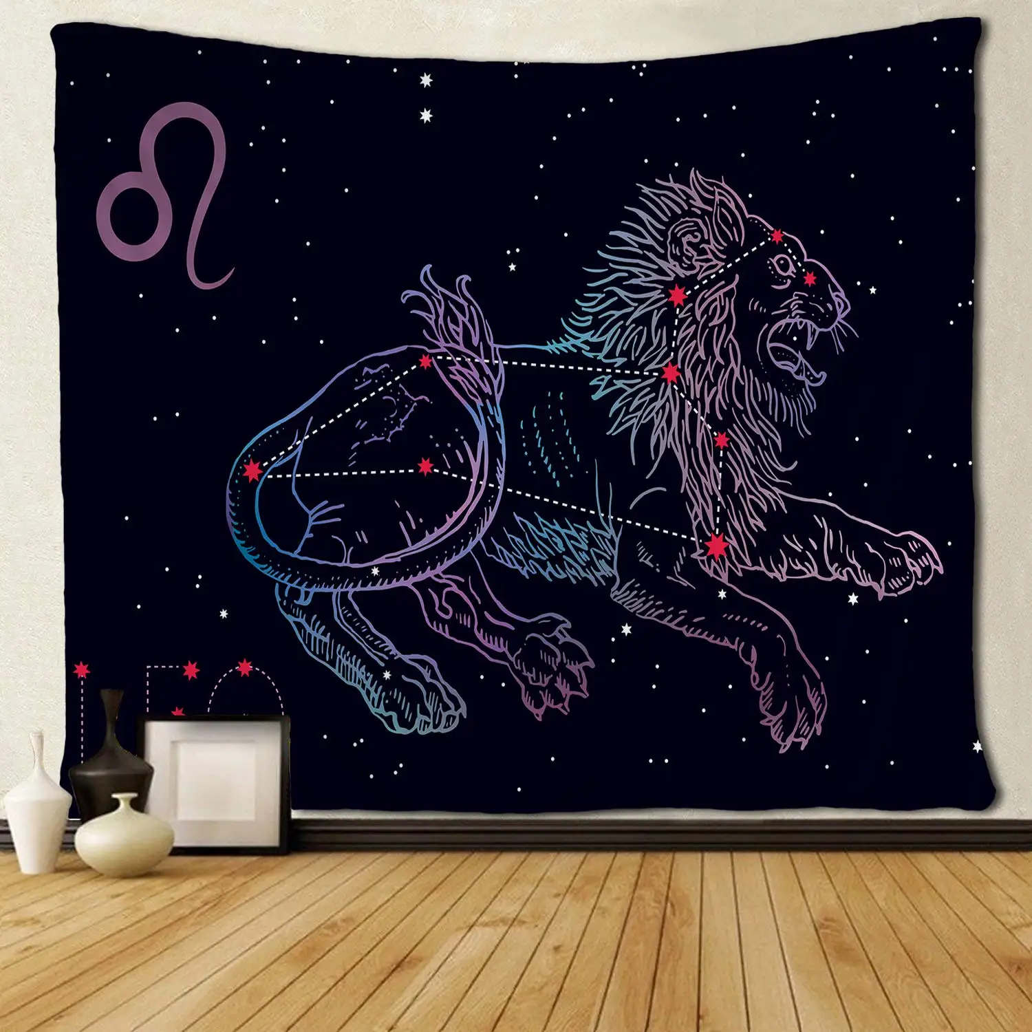 Лежащий лев на космическом синем со звездами Leo Custom