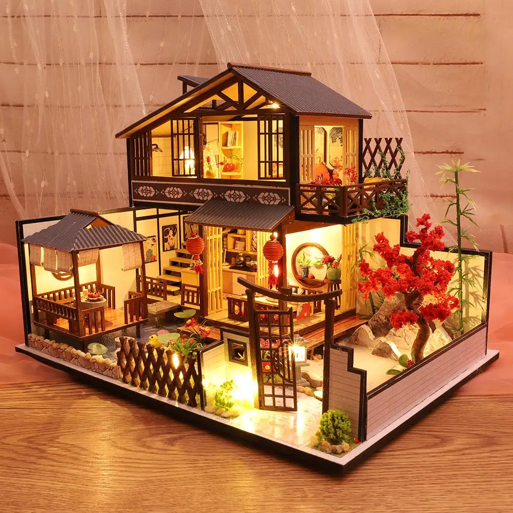 DIY Dollhouse Kit Handmade Assembled Chinese Ancient Building House for Christma