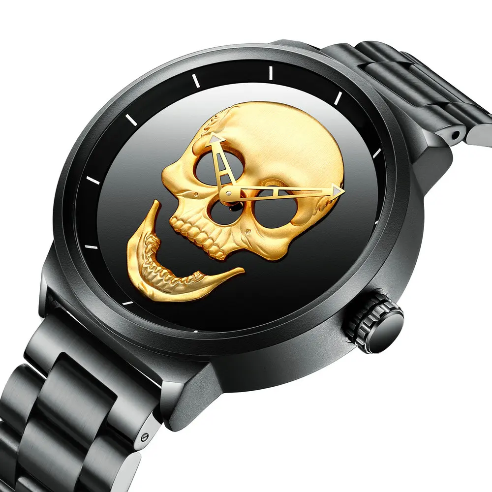 

Luxury Brand BIDEN Gold Skull Watch Men Waterproof Fashion Quartz Male Clock Creative Watches Stainless Steel Strap Wristwatch
