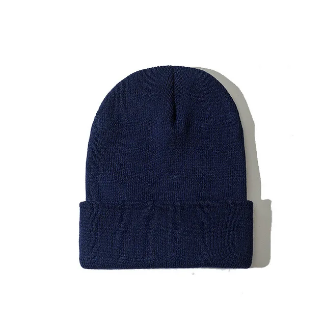 Женская шапка из смесового хлопка, одноцветные теплые мягкие вязаные шапки в стиле хип-хоп, мужские зимние шапки, женские шапки Skullies Beanies для девочек - Цвет: Navy