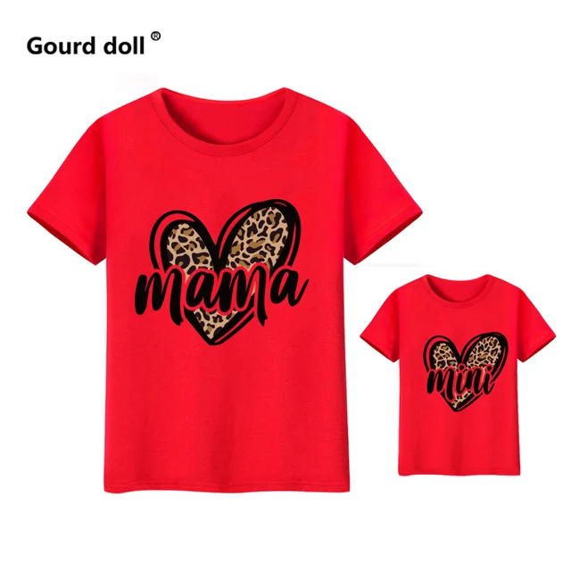 Tshirt family fashion mother kids Leopard Love family tshirt mom baby girl clothes family matching outfits family look clothes CYBWAX-red