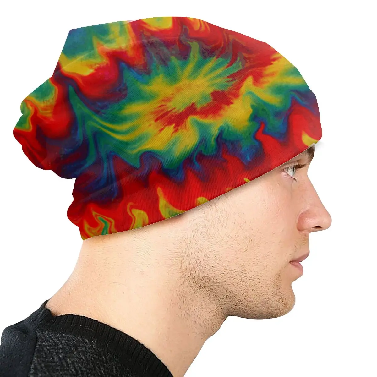 Tie Dye Радуга водоворот унисекс для взрослых Повседневная шапочка зимняя теплая вязаная Лыжная шапка с рукавом Skully Beanies